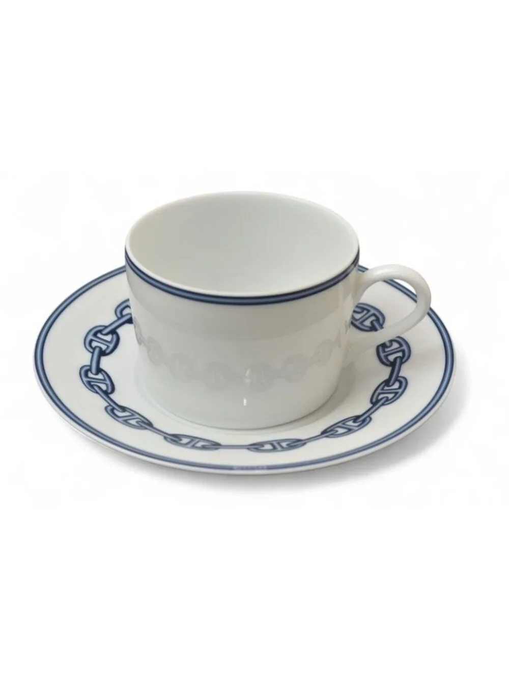 Hermes Set Of 2 Cups And Saucers Pottery Chaine D'Ancre Blue White